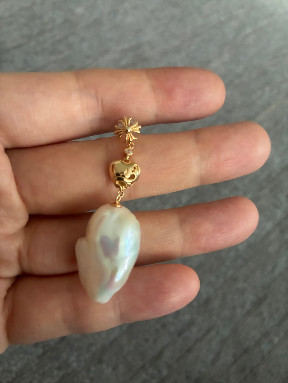 Floral Baroque Pearl Drop Earrings - Picture 3 of 5